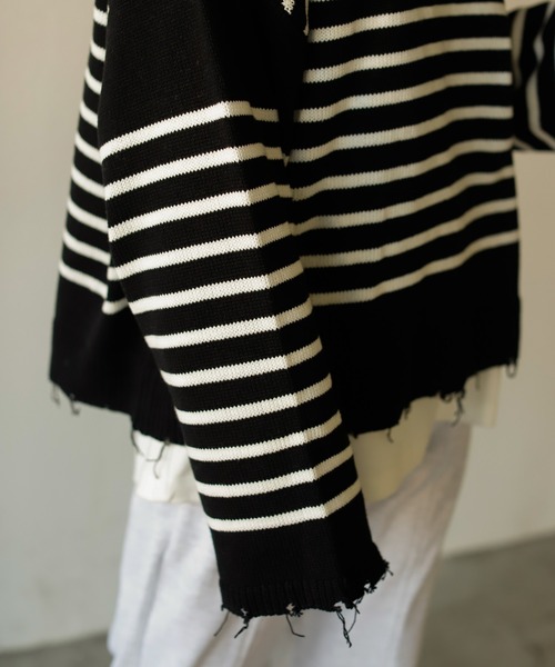 Auntie Rosa Holiday（アンティローザホリデー）の「ダメージパネルボーダーニット（ニット/セーター・レディース・ブラック/グレー/ホワイト・FREE）」の18枚目の写真