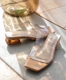 VIVIAN | 【2021年夏新作】スクエアトゥPVCダブルバンドクリアヒールサンダル(サンダル)