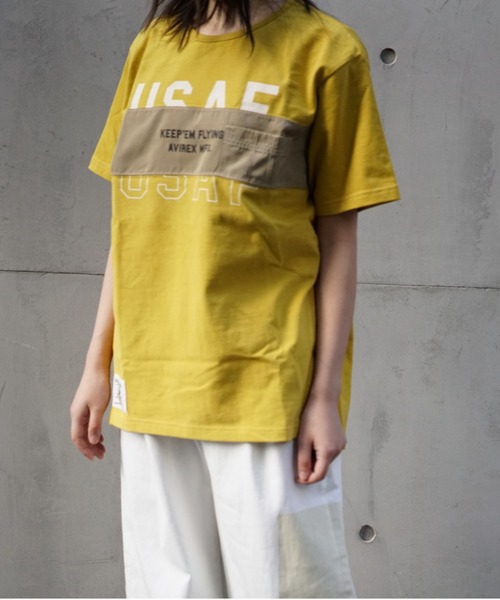 AVIREX(アヴィレックス)の「プリントコンビミリタリープルオーバー/ PRINT COMBI MILITARY PULLOVER(Tシャツ/カットソー・レディース・オフホワイト/ブルー/マスタード・FREE)」の10枚目の写真