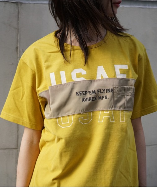 AVIREX(アヴィレックス)の「プリントコンビミリタリープルオーバー/ PRINT COMBI MILITARY PULLOVER(Tシャツ/カットソー・レディース・オフホワイト/ブルー/マスタード・FREE)」の5枚目の写真