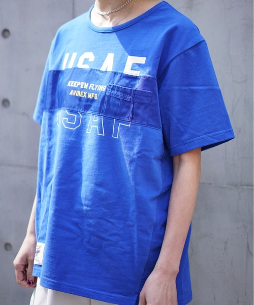 AVIREX(アヴィレックス)の「プリントコンビミリタリープルオーバー/ PRINT COMBI MILITARY PULLOVER(Tシャツ/カットソー・レディース・オフホワイト/ブルー/マスタード・FREE)」の11枚目の写真