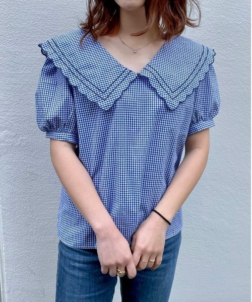 セール 韓国風ギンガムチェックビッグカラーブラウス シャツ ブラウス Dais Y デイジー のファッション通販 Zozotown
