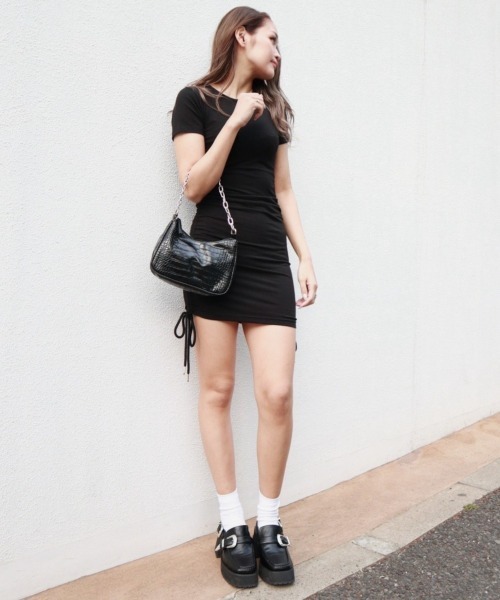 FIG&VIPER（フィグアンドバイパー）の「ギャザー半袖OP（ワンピース・レディース・ライトグレー/ブラック/ライトブラウン・FREE）」の15枚目の写真