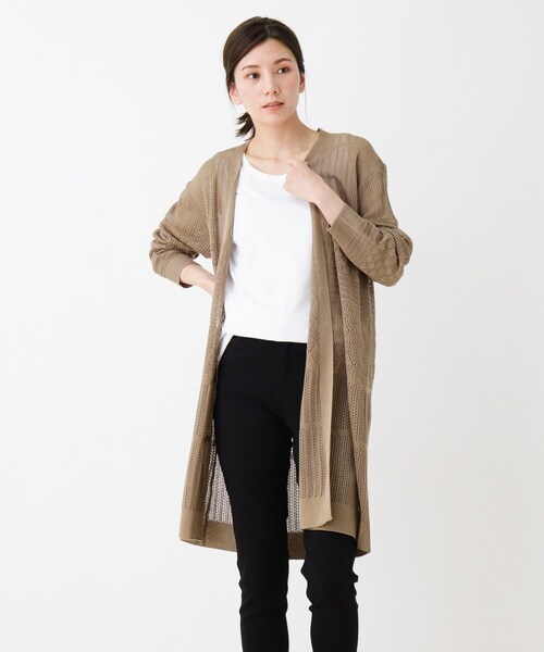 SHOO・LA・RUE（シューラルー）の「◆透かし柄ニットロングカーディガン（カーディガン/ボレロ・レディース・ブラック/ダークブラウン/オフホワイト・02/03/04）」の3枚目の写真