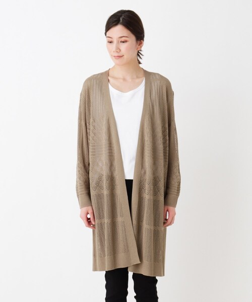 SHOO・LA・RUE（シューラルー）の「◆透かし柄ニットロングカーディガン（カーディガン/ボレロ・レディース・ブラック/ダークブラウン/オフホワイト・02/03/04）」の11枚目の写真