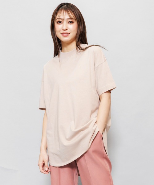 mili an deni(ミリアンデニ)の「プチハイネック綿100%半袖裾ラウンドTシャツ(Tシャツ/カットソー・レディース・ベージュ/ブラック/チャコールグレー/オフホワイト/アッシュグレー/杢グレー・L/M)」の6枚目の写真