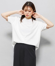 プチハイネック綿100%半袖裾ラウンドTシャツ