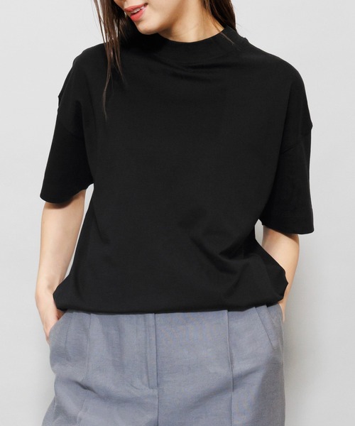 mili an deni(ミリアンデニ)の「プチハイネック綿100%半袖裾ラウンドTシャツ(Tシャツ/カットソー・レディース・ベージュ/ブラック/チャコールグレー/オフホワイト/アッシュグレー/杢グレー・L/M)」の9枚目の写真
