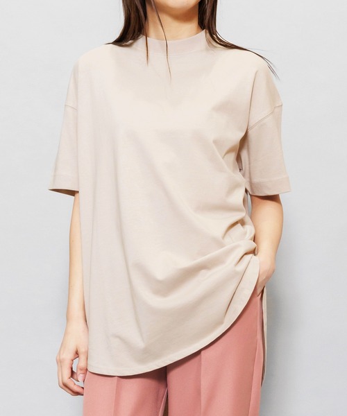 mili an deni(ミリアンデニ)の「プチハイネック綿100%半袖裾ラウンドTシャツ(Tシャツ/カットソー・レディース・ベージュ/ブラック/チャコールグレー/オフホワイト/アッシュグレー/杢グレー・L/M)」の17枚目の写真