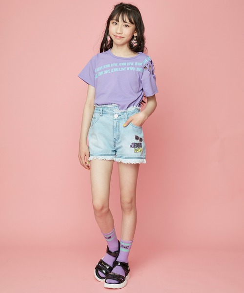 JENNI love（ジェニィラブ）の「フリンジデニムショーパン（デニムパンツ・キッズ・サックスブルー/ブルー・130cm/140cm/150cm/160cm）」の3枚目の写真