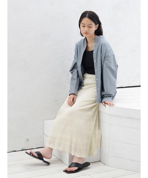 ❤︎新品❤︎MoNiLE透かしボーダー編みロングスカート スカート 透かし編みレース 透け感 透かし編みスカート ロング
