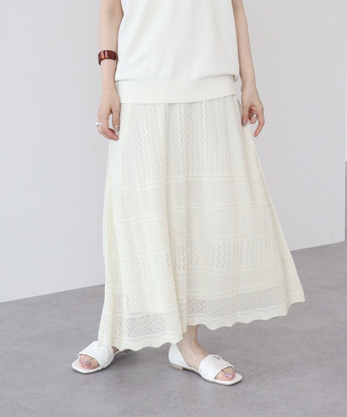 AMERICAN HOLIC（アメリカンホリック）の「透かしレース編みロングスカート（スカート・レディース・ブラック/アイボリー・M/L）」の2枚目の写真