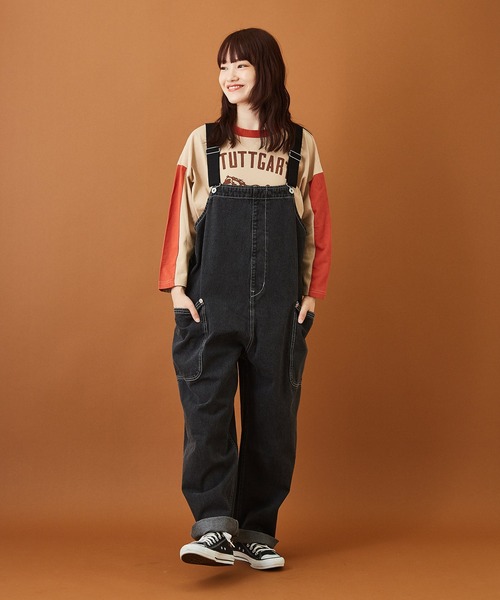 CUBE SUGAR（キューブシュガー）の「デニム サロペットパンツ（サロペット/オーバーオール・レディース・ブラック/インディゴブルー・M）」の2枚目の写真