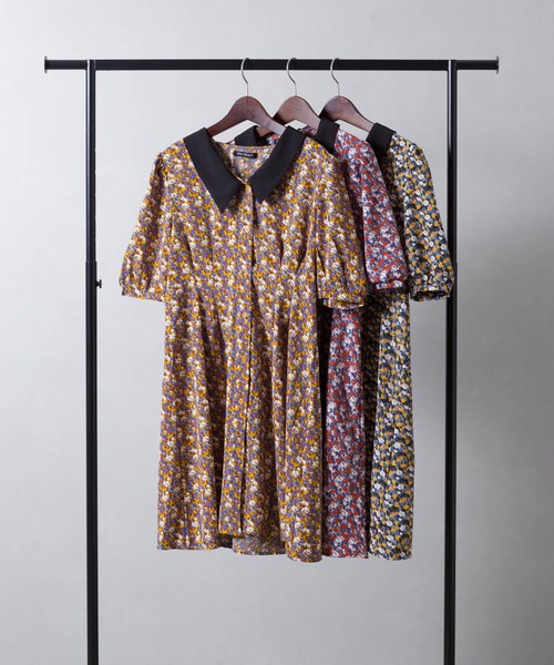 SpRay（スプレイ）の「レトロ柄クレリックワンピース（ワンピース・レディース・ブラック/マスタード/レンガ・FREE）」の4枚目の写真