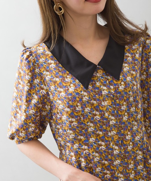 SpRay（スプレイ）の「レトロ柄クレリックワンピース（ワンピース・レディース・ブラック/マスタード/レンガ・FREE）」の5枚目の写真