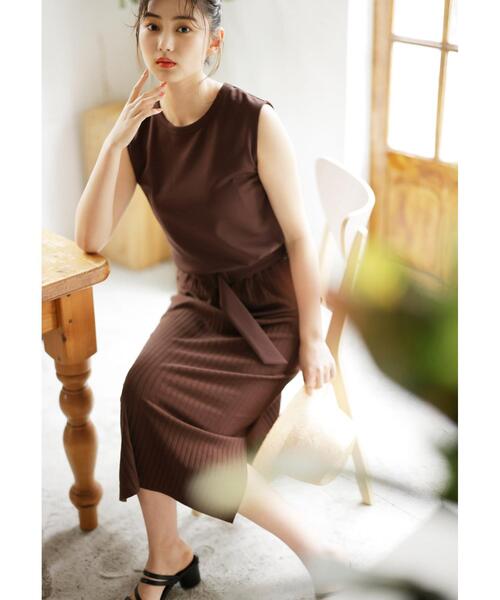 INGNI（イング）の「リブドロスト／ワンピース（ワンピース・レディース・ブラック/ブラウン/ブルー/ライトカーキ・M）」の8枚目の写真