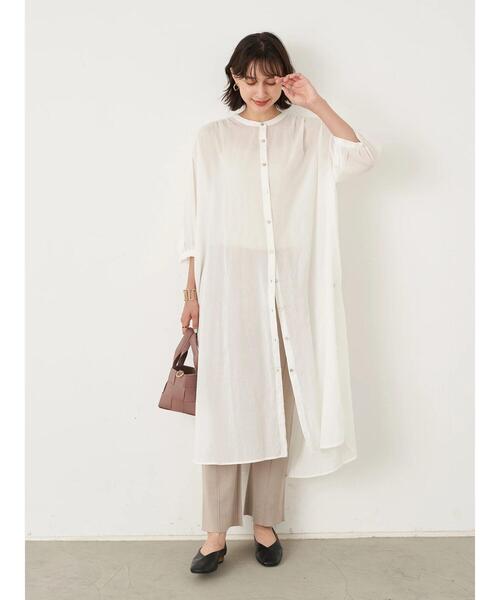 earth music&ecology（アースミュージックアンドエコロジー）の「ギャザーワンピース ＊（ワンピース・レディース・グレー/オフホワイト/オレンジ/ホワイト系その他2・FREE）」の5枚目の写真