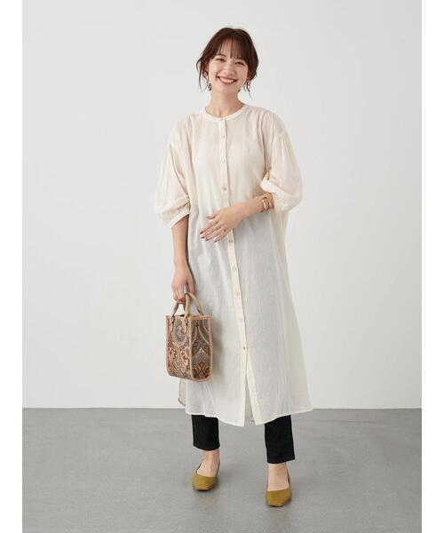 earth music&ecology（アースミュージックアンドエコロジー）の「ギャザーワンピース ＊（ワンピース・レディース・グレー/オフホワイト/オレンジ/ホワイト系その他2・FREE）」の8枚目の写真