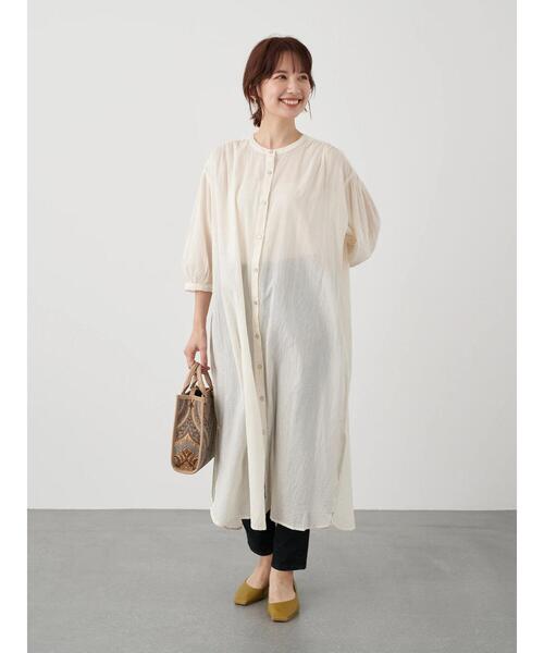 earth music&ecology（アースミュージックアンドエコロジー）の「ギャザーワンピース ＊（ワンピース・レディース・グレー/オフホワイト/オレンジ/ホワイト系その他2・FREE）」の9枚目の写真