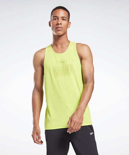 Reebok(リーボック)の「レズミルズ アクティブチル シングレット (タンクトップ・メンズ・ブラック/イエロー・X-LARGE/X-SMALL/XX-LARGE/LARGE/MEDIUM/SMALL/XXX-LARGE)」の1枚目の写真