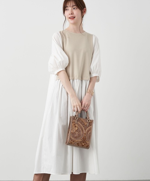 earth music&ecology（アースミュージックアンドエコロジー）の「ドッキングカットワンピース　＊（ワンピース・レディース・ベージュ/ブラック/ミント/ネイビー・FREE）」の3枚目の写真