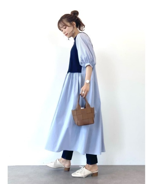 earth music&ecology（アースミュージックアンドエコロジー）の「ドッキングカットワンピース　＊（ワンピース・レディース・ベージュ/ブラック/ミント/ネイビー・FREE）」の4枚目の写真