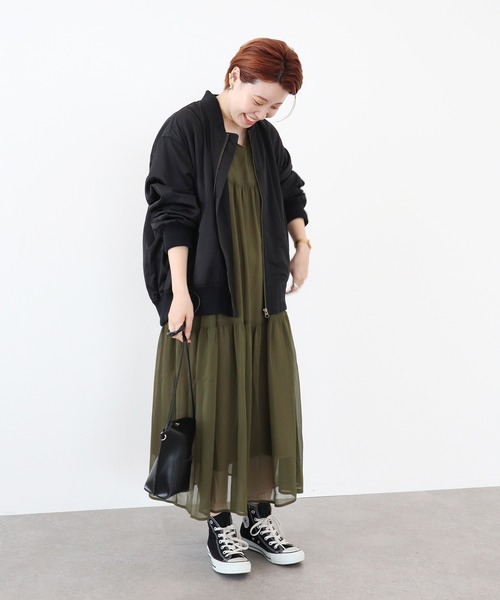 AMERICAN HOLIC（アメリカンホリック）の「【WEB限定】シフォン楊柳ティアードワンピース（ワンピース・レディース・ブラック/カーキ/マスタード・M/L）」の14枚目の写真