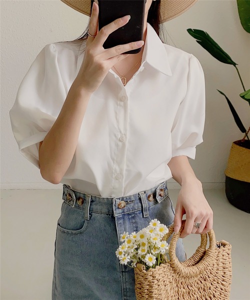 MAISON DE THERESE(メゾン ド テレーズ)の「ストライプ半袖シャツブラウス ビジネスシャツ(シャツ/ブラウス・レディース・ブルー/ブラック/ベージュ/グリーン/ピンク/モカ/ブラック系2/ホワイト系1/ホワイト/ブラック系1・L/M/S)」の2枚目の写真