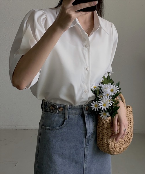 MAISON DE THERESE（メゾン ド テレーズ）の「ストライプ半袖シャツブラウス ビジネスシャツ（シャツ/ブラウス・レディース・ブルー/ブラック/ベージュ/グリーン/ピンク/モカ/ブラック系2/ホワイト系1/ホワイト/ブラック系1・L/M/S）」の21枚目の写真