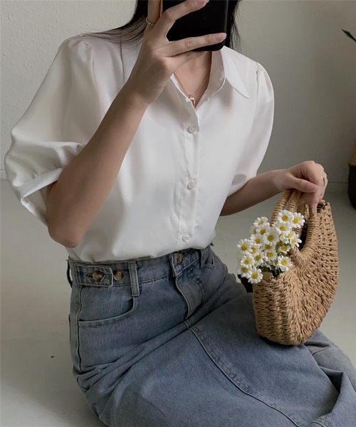 MAISON DE THERESE（メゾン ド テレーズ）の「ストライプ半袖シャツブラウス ビジネスシャツ（シャツ/ブラウス・レディース・ブルー/ブラック/ベージュ/グリーン/ピンク/モカ/ブラック系2/ホワイト系1/ホワイト/ブラック系1・L/M/S）」の20枚目の写真