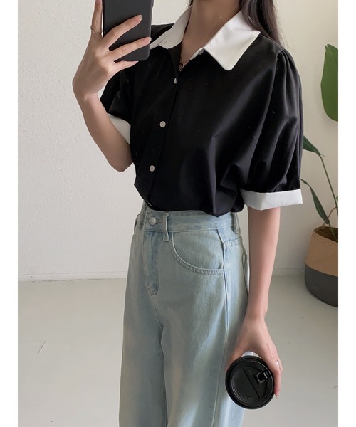 MAISON DE THERESE(メゾン ド テレーズ)の「ストライプ半袖シャツブラウス ビジネスシャツ(シャツ/ブラウス・レディース・ブルー/ブラック/ベージュ/グリーン/ピンク/モカ/ブラック系2/ホワイト系1/ホワイト/ブラック系1・L/M/S)」の21枚目の写真