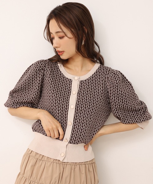 one after another NICE CLAUP(ワンアフターアナザーナイスクラップ)の「モノグラムカーディガン(カーディガン/ボレロ・レディース・ブラック/ベージュ/ブラウン・FREE)」の4枚目の写真