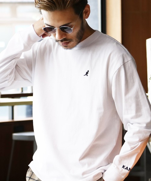 KANGOL（カンゴール）の「KANGOL カンゴール ブランド別注 ヘビーウェイトコットン オーバーサイズ ロゴ刺繍ロンT（Tシャツ/カットソー・メンズ・ホワイト系その他/ブルー系その他2/ホワイト系その他2/ベージュ系その他/ベージュ系その他2/ブルー系その他/ベージュ系その他3/ホワイト系その他3/ブラック系その他2/ブラック系その他3/ブラック系その他/ブルー系その他3/ブラック系その他4/ブラック系その他5/ホワイト系その他4/ホワイト系その他5・LARGE/MEDIUM/SMALL/X-LARGE）」の2枚目の写真