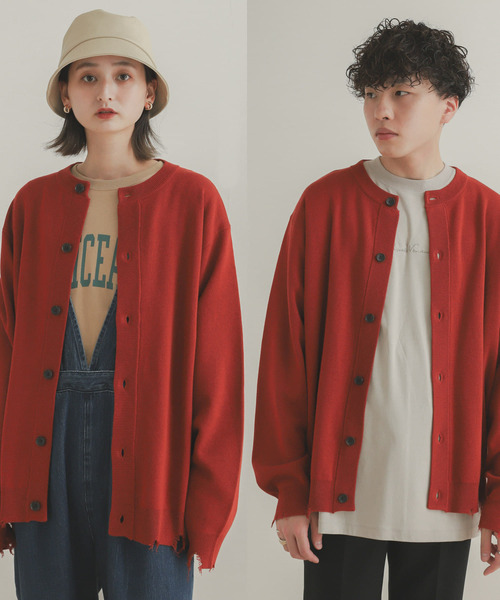 SENSE OF PLACE by URBAN RESEARCH（センスオブプレイスバイアーバンリサーチ）の「『WEB/一部店舗限定カラー』ダメージクルーネックカーディガン（カーディガン/ボレロ・メンズ・レッド/ライトベージュ/ミント/ダークグレー/ライトブルー・LARGE/MEDIUM）」の5枚目の写真