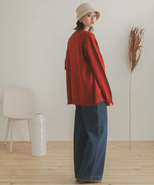 SENSE OF PLACE by URBAN RESEARCH（センスオブプレイスバイアーバンリサーチ）の「『WEB/一部店舗限定カラー』ダメージクルーネックカーディガン（カーディガン/ボレロ・メンズ・レッド/ライトベージュ/ミント/ダークグレー/ライトブルー・LARGE/MEDIUM）」の12枚目の写真