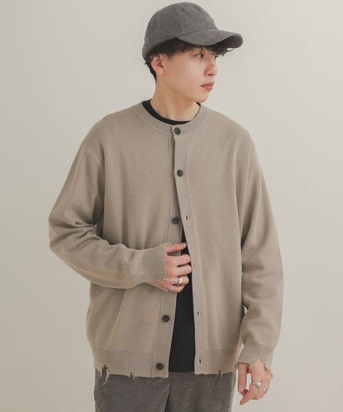 SENSE OF PLACE by URBAN RESEARCH（センスオブプレイスバイアーバンリサーチ）の「『WEB/一部店舗限定カラー』ダメージクルーネックカーディガン（カーディガン/ボレロ・メンズ・レッド/ライトベージュ/ミント/ダークグレー/ライトブルー・LARGE/MEDIUM）」の20枚目の写真
