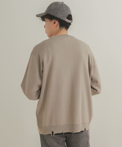 SENSE OF PLACE by URBAN RESEARCH（センスオブプレイスバイアーバンリサーチ）の「『WEB/一部店舗限定カラー』ダメージクルーネックカーディガン（カーディガン/ボレロ・メンズ・レッド/ライトベージュ/ミント/ダークグレー/ライトブルー・LARGE/MEDIUM）」の21枚目の写真