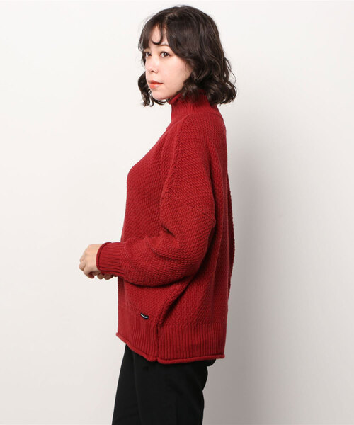 MANASTASH（マナスタッシュ）の「MANASTASH/マナスタッシュ　ソフトコットンアクリルニット（ニット/セーター・レディース・レッド/オフホワイト/ネイビー・FREE）」の4枚目の写真