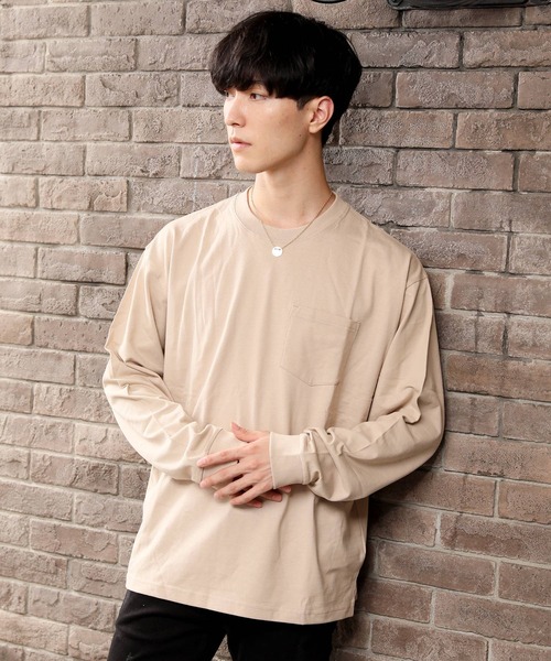 TopIsm(トップイズム)の「ワイドシルエット ヘビーウェイト USAコットンクルーネック長袖Tシャツ(Tシャツ/カットソー・メンズ・ホワイト/ブラック/ダークブラウン/ベージュ/パープル/ネイビー/チャコール/ブルー・LL/M/L)」の5枚目の写真