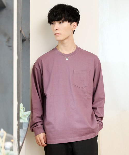 TopIsm(トップイズム)の「ワイドシルエット ヘビーウェイト USAコットンクルーネック長袖Tシャツ(Tシャツ/カットソー・メンズ・ホワイト/ブラック/ダークブラウン/ベージュ/パープル/ネイビー/チャコール/ブルー・LL/M/L)」の8枚目の写真