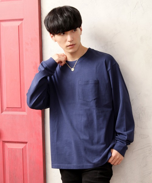 TopIsm(トップイズム)の「ワイドシルエット ヘビーウェイト USAコットンクルーネック長袖Tシャツ(Tシャツ/カットソー・メンズ・ホワイト/ブラック/ダークブラウン/ベージュ/パープル/ネイビー/チャコール/ブルー・LL/M/L)」の6枚目の写真