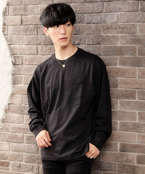 TopIsm(トップイズム)の「ワイドシルエット ヘビーウェイト USAコットンクルーネック長袖Tシャツ(Tシャツ/カットソー・メンズ・ホワイト/ブラック/ダークブラウン/ベージュ/パープル/ネイビー/チャコール/ブルー・LL/M/L)」の2枚目の写真