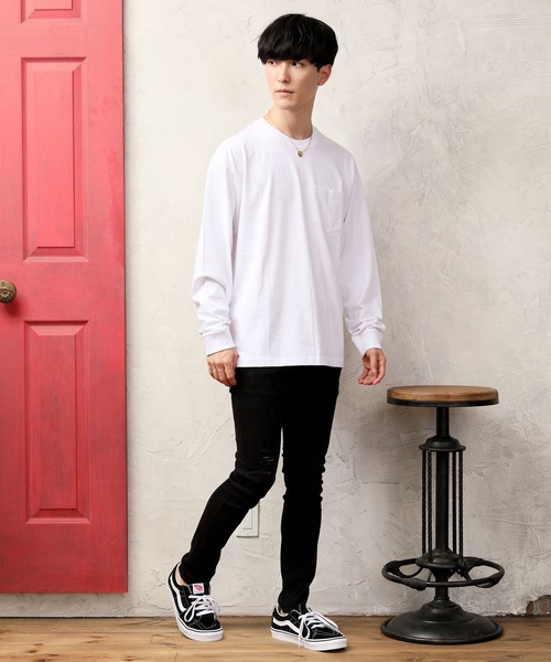 TopIsm(トップイズム)の「ワイドシルエット ヘビーウェイト USAコットンクルーネック長袖Tシャツ(Tシャツ/カットソー・メンズ・ホワイト/ブラック/ダークブラウン/ベージュ/パープル/ネイビー/チャコール/ブルー・LL/M/L)」の12枚目の写真