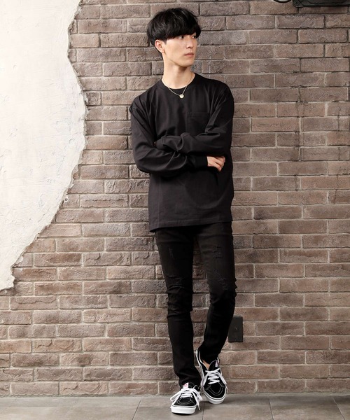 TopIsm(トップイズム)の「ワイドシルエット ヘビーウェイト USAコットンクルーネック長袖Tシャツ(Tシャツ/カットソー・メンズ・ホワイト/ブラック/ダークブラウン/ベージュ/パープル/ネイビー/チャコール/ブルー・LL/M/L)」の13枚目の写真