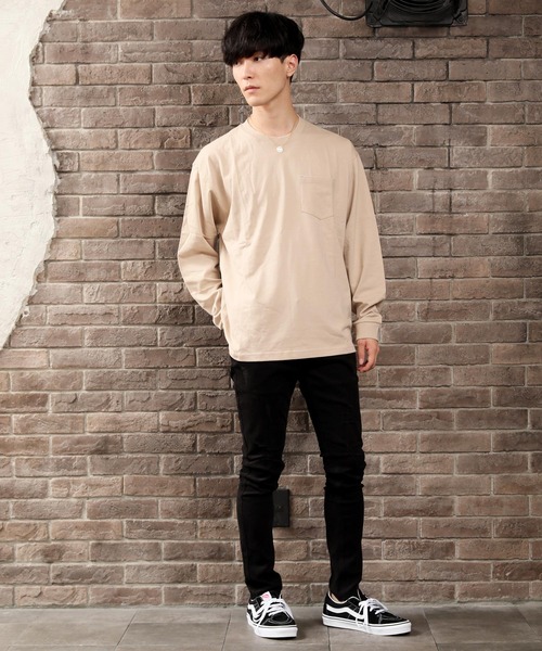 TopIsm(トップイズム)の「ワイドシルエット ヘビーウェイト USAコットンクルーネック長袖Tシャツ(Tシャツ/カットソー・メンズ・ホワイト/ブラック/ダークブラウン/ベージュ/パープル/ネイビー/チャコール/ブルー・LL/M/L)」の15枚目の写真