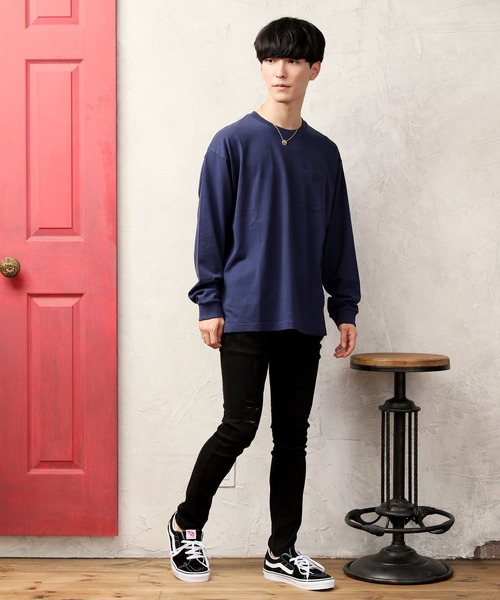 TopIsm(トップイズム)の「ワイドシルエット ヘビーウェイト USAコットンクルーネック長袖Tシャツ(Tシャツ/カットソー・メンズ・ホワイト/ブラック/ダークブラウン/ベージュ/パープル/ネイビー/チャコール/ブルー・LL/M/L)」の16枚目の写真