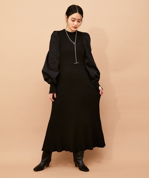 ADAM ET ROPE'（アダムエロペ）の「ファブリックコンビニットワンピース（ワンピース・レディース・ブラック/チャコールグレー/マスタード・FREE）」の8枚目の写真