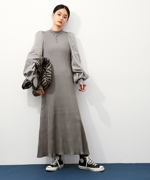 ADAM ET ROPE'（アダムエロペ）の「ファブリックコンビニットワンピース（ワンピース・レディース・ブラック/チャコールグレー/マスタード・FREE）」の10枚目の写真