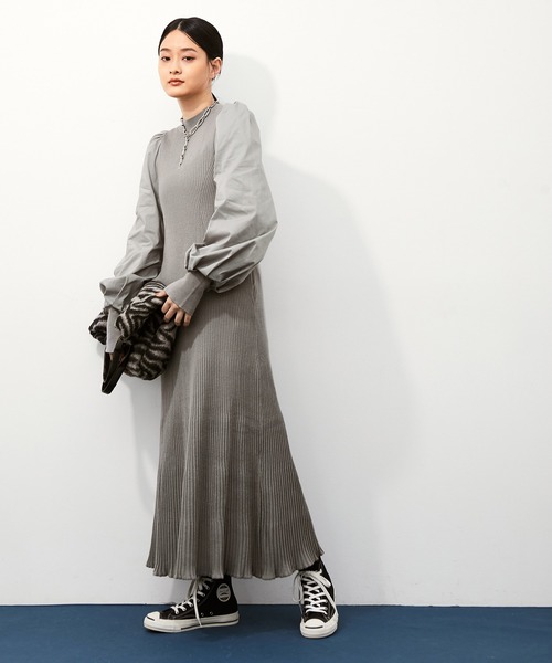 ADAM ET ROPE'（アダムエロペ）の「ファブリックコンビニットワンピース（ワンピース・レディース・ブラック/チャコールグレー/マスタード・FREE）」の6枚目の写真