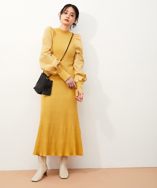 ADAM ET ROPE'（アダムエロペ）の「ファブリックコンビニットワンピース（ワンピース・レディース・ブラック/チャコールグレー/マスタード・FREE）」の16枚目の写真